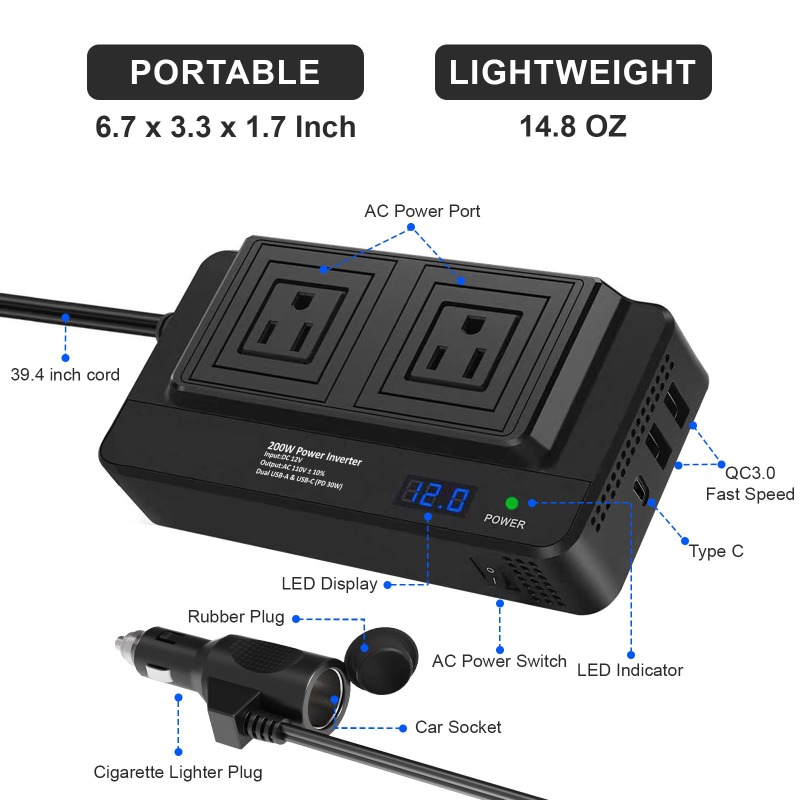 محول طاقة للسيارة بقوة 200 واط - مراجعة Outdoor Power Adapter Usb C وسعره